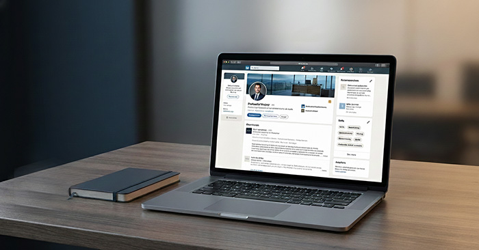 Ordinateur ouvert sur une page LinkedIn.
